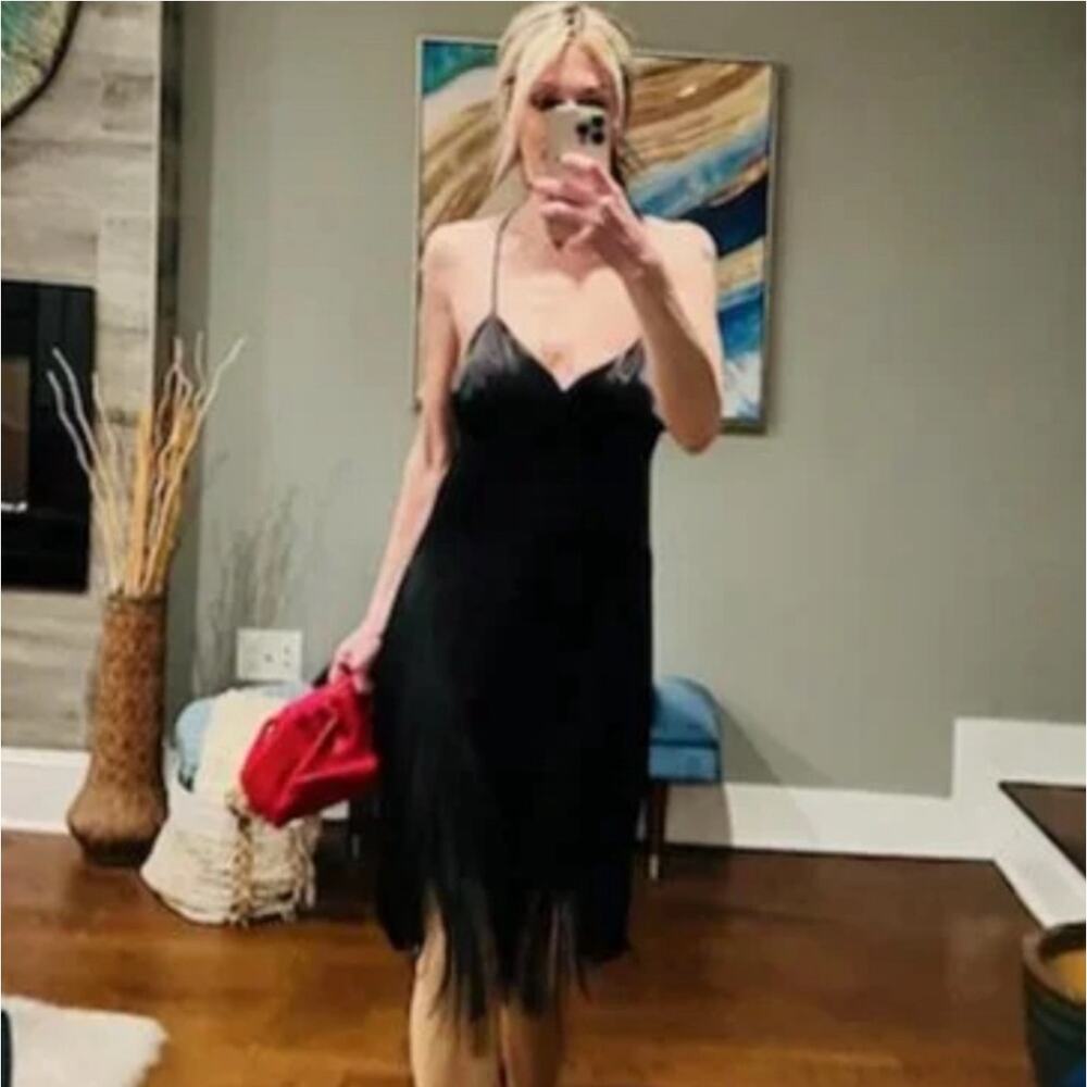 ZARA FRINGED SLIP DRESS BLACK - Picture 2 of 14